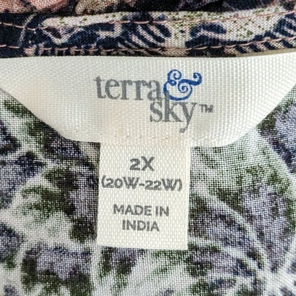 TERRA & SKY Pink/Black Floral Long Sleeve Ruffle Button Blouse Tunic; Size 2X - Picture 3 of 6